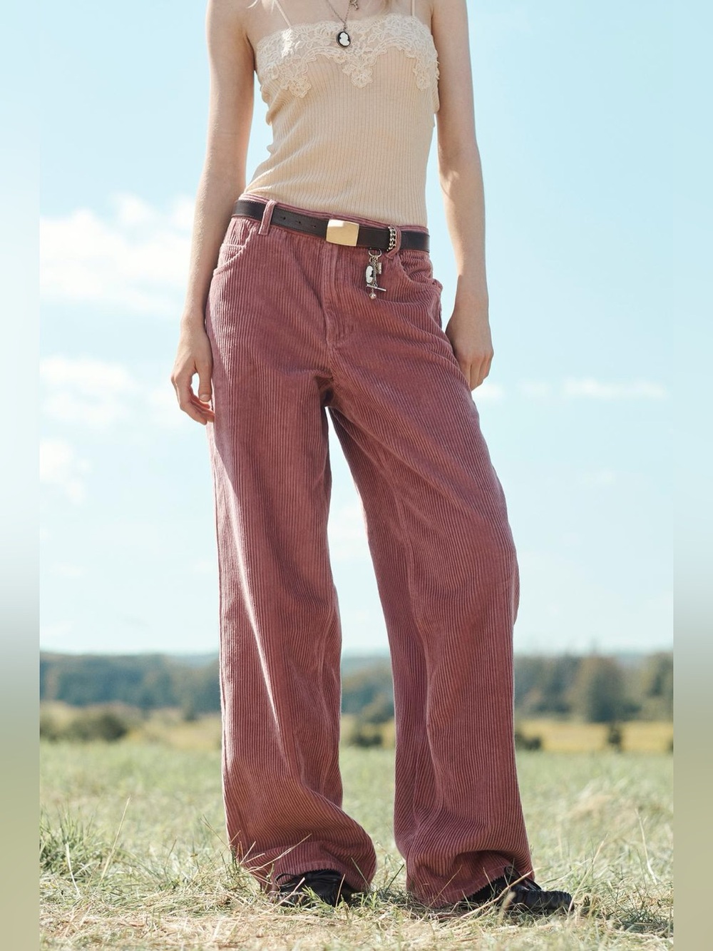 Zara Studio Limited Edition Pale Pink Corduroy Straight Leg Pants XS NWT